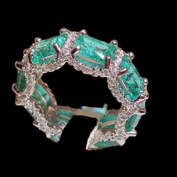 Green Pariba 925 Silver Eternity Ring - Picture 10 of 14